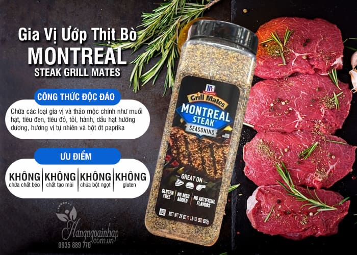 Gia vị ướp thịt bò Grill Mates Montreal Steak 822g